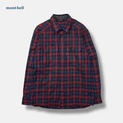 mont-bell メリノウール トレールシャツ レッド×ネイビー M