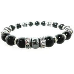 ヘマタイト＆ブラックオニキス ブレスレット 【8mm／内径14～18cm選択可能】 仕事運・勝負運・目標達成 赤鉄鉱 Hematite／黒瑪瑙 Black Onyx 天然石・パワーストーン ブレスレット