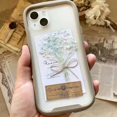 ブルーホワイト⑅︎ スマホ　かすみ草　ブーケ　ケース　iface インナーシート