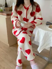レッド ハート ボア マイクロファイバー 睡眠 パジャマ セット