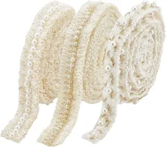 PH PandaHall 3本 レースリボン パール 飾りレース ビーズ付き ハンドメイド 材料 アンティーク風 ホワイト 欧風 刺繍 縫製 DIY 服 衣装用 縫製装飾 工芸品の装飾 手芸用品 文化祭 カーテン 結婚式 素材 (白)