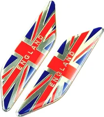 HTharros 車用 3Dエンブレム ステッカー 防水 デカール 装飾 シール アルミ製 金属ステッカー 自動車 バイク 2枚セット (ユニオンジャック・青・赤)