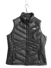 【お得なクーポン配布中!】 ノースフェイス ナイロン ダウン ベスト レディース L 程/ アウトドア フルジップ キルティング 550 フィル ハイネック 重ね着 前開き 濃灰