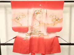 平和屋着物[]七五三　女の子　３歳　祝着　三つ身　駒刺繍　扇面花鳥文　暈し染め　金銀彩　逸品　DAAY3286ma