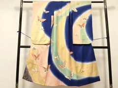 平和屋着物[]七五三　女の子　７歳　祝着　四つ身　駒刺繍　舞蝶花文　暈し染め　金彩　逸品　DAAY3300ma