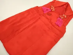 平和屋着物[]アンティーク　大正ロマン　七五三　女の子　３歳　祝着　被布　色無地　飛鶴草花地紋　赤色　逸品　CAAZ7180ze