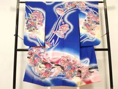 平和屋着物[]七五三　女の子　７歳　祝着　四つ身　型染　貝合わせ花鳥文　暈し染め　金彩　逸品　DAAY3317ma