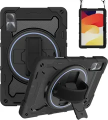 zenrich Redmi Pad SE ケース 耐衝撃 ペン収納/360°回転スタンド/ハンドストラップ/ショルダーストラップ 全面保護 11インチ 現場用 (ブラック)のサムネイル
