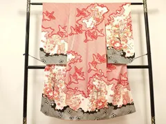 平和屋着物[]七五三　女の子　７歳　祝着　四つ身　源氏車　飛鶴御所車花文　逸品　DAAY3325ma