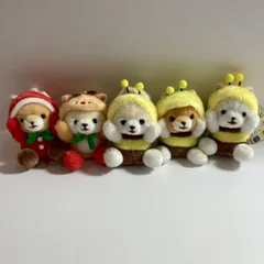 ★ 豆しば 三兄弟 ぬいぐるみ キーホルダー 5点 まとめ商品 ゆるミツバチ ゆるクリスマス 着ぐるみ 全長約12㎝ 現状品 0.3kg