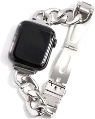 Royce&Roland 互換品/代替品 チェーンバンド 三つ折り プッシュ式 おしゃれ 時計 ステンレス/シルバー レディース メンズ ギフト プレゼント applewatch 44mm (シルバー,  44mm 45mm 46mm 49mm)