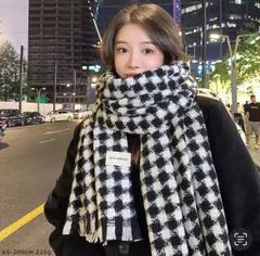 大判マフラー チェック柄 レディース 黒ベージュ 通勤通学 暖かい防寒 男女兼用