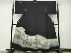 平和屋着物●十日町友禅作家　阿部佳雪　色留袖　流水双鶴草花文　暈し染め　ますいわ屋扱い　正絹　逸品　DABC2944ud 平和屋着物○十日町友禅作家 阿部佳雪 色留袖 流水双鶴草花