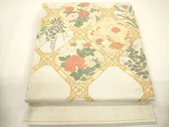 平和屋着物▼太鼓柄袋帯　綴れ　草花天井文　金糸　正絹　逸品　CABA5735ak