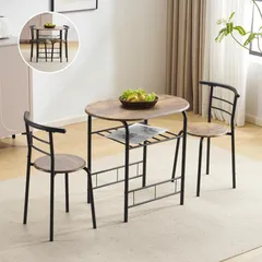 円形 ダイニング 3点セット ダイニングテーブル ダイニングセット 食卓 チェア2脚 コンパクトサイズ 2人掛け おしゃれ 木目調 コンパクト 【ブラウン】