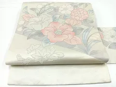 平和屋着物◎中国三大刺繍　相良刺繍　総刺繍　九寸名古屋帯　松皮菱花文　椿　正絹　逸品　CABB0891nb