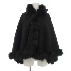 ランバン LANVIN コレクション COLLECTION ニットポンチョ ケープコート フォックスファー フードつき 黒 ブラック /UOのサムネイル