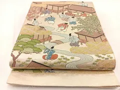 平和屋着物◎六通柄袋帯　唐織　平安人物風景文　金糸　正絹　逸品　BAAV7838yc