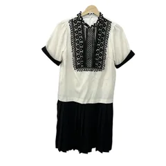 Chesty(チェスティ) ワンピース サイズ0 XS レディース美品  - 黒×白 クルーネック/半袖/ひざ丈/レース/プリーツ