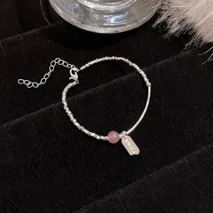 シルバー ストーン チャーム 英字 ロゴプレート ブレスレット シンプル 韓国アクセ  カジュアル ユニセックス