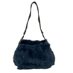 ear PAPILLONNER(イア パピヨネ) ハンドバッグ - ブルー×ダークブラウン ビーズ レザー、ファー