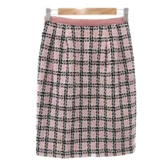 デビュー ド フィオレ Debut de Fiore 美品 スカート ひざ丈 36 ピンク ブラック 桃色 黒 チェック柄 ツイード タイト スリット /IU