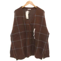 ジーユー GU タグ付き ブラッシーニットVネックカーディガン チェック ニット 長袖 厚手 XL 茶 ブラウン 青 ブルー 351-352236 /GV