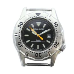 セイコー SEIKO ALBA AQUA GEAR アルバ アクアギア V782-0220 腕時計 ダイバーズ ウォッチ フェイスのみ クォーツ デイト カレンダー付き 黒文字盤 シルバー色 ■GY18 /MQ