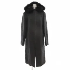 23区 オンワード樫山 コート 38 M ロング丈 ジップアップ フード フォックスファー ダークグレー /AE