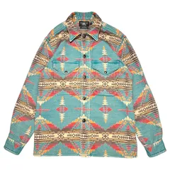 RRL(ダブルアールエル) NATIVE JACQUARD OVER SHIRT ネイティブ柄 コットン ジャガード エルボーパッチ シャツ ジャケット S ターコイズブルー×ブラウンのサムネイル