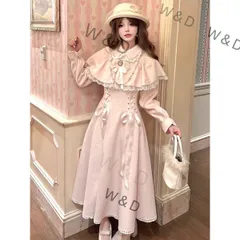 【送料無料】パステルピンク ロングワンピース ケープ付き レース リボンディテール ウエストシェイプ 清楚 秋 新作 おしゃれ 上品 大人可愛い デート パーティー ギフト 秋の柔らかな光に包まれる、清楚で愛らしいレースのロングワンピース