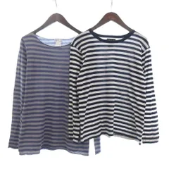 アニエスベー agnes b. Paris 2点 セット Ｔシャツ カットソー 長袖  コットン ボーダー 白 紫 グレー 紺 ネイビー 2