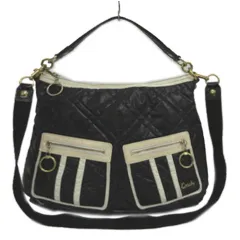 コーチ COACH ポピー Wポケット キルティング ショルダーバッグ 15872 ロゴプレート ナイロン レザー ブラック 黒 オフ白