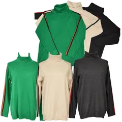 タートルネック ニット レディース 配色 ライン入り 長袖 セーター トップス 大人 カジュアル きれいめ 30代 40代 秋 冬【中】090252