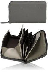 [LS LASIEM] 【新型 短い長財布】 長財布 メンズ 小さい長財布 メンズ財布 時短 本革 レザー 大容量 小さい 短い 短め 薄い 薄型 コンパクト スキミング防止 カードケース 小銭入れ 革 折りたたみ グレー 灰色