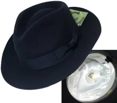 ●中折れハット●60cm●Lサイズ●ハードフェルト●ダークブルー●フェドーラ●紳士ハット●ワイドブリム●