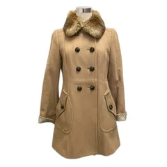 バーバリーブルーレーベル BURBERRY BLUE LABEL コート アウター ウール混 ファー チェック 長袖 38 ベージュ 茶 ブラウン