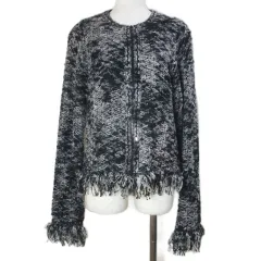 アナスイ ANNA SUI ニットジャケット ノーカラー サンプル品 スパンコール ジップアップ フリンジ グレー系 /Xのサムネイル