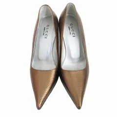 GUCCI グッチ 1012541 レザー型押し ポインテッドトゥ パンプス シューズ ゴールド サイズ36C 23cm レディース 【中古】