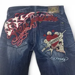 REDPEPPER × ed hardy コラボ 刺繍 ジーンズ　Y2K W32 レッドペッパー エドハーディー ドクロ デニム