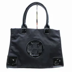 TORY BURCH トリーバーチ エナメル ナイロン ロゴ トートバッグ ブラック レディース 【中古】