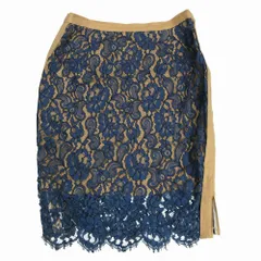 LOKITHO ロキト レース サイドライン タイトスカート ボトムス ネイビー ベージュ サイズ1 S レディース 【中古】