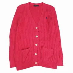 POLO RALPH LAUREN ポロラルフローレン ポニーロゴ刺? ケーブルニット ロングカーディガン 長袖 ピンク サイズL レディース 【中古】