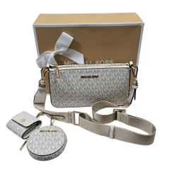 ◆マイケルコース MICHAEL KORS ショルダーバッグ クロスボディ MKシグネチャー JET SET ホワイト エアポッズケース 中古品 Q103967NH