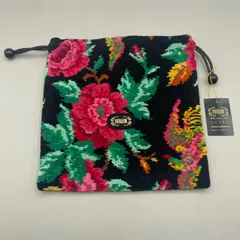 新品未使用　FEILER フェイラー　巾着　マルチポーチ　パラディス　鳳凰柄　薔薇　花　フラワー　黒　ブラック