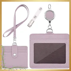 IDカードホルダー - 横型&縦型 IDカードケース 社員証 定期入れ ネームホルダー 両面用 名札 パスケース 胸ポケットクリップ&伸縮リール式 クリップストラップ付き (横型パープルPUロープ) 1