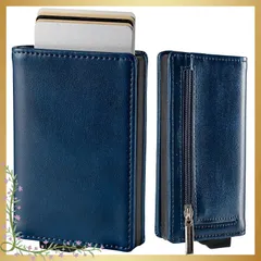 [zepirion] キャッシュレスに最適化 クレジットカードケース スキミング防止 磁気防止 スライド式 アルミニウム PUレザー ブルー(レザー) 0