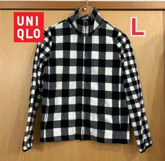 ユニクロ　レディース　フリースジャケット　L チェック柄　シンプル　白黒　241-161296