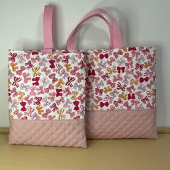 りんりんのハンドメイド　入園入学準備　2点セット　レッスンバッグ　上履き入れ　キルティング　リボン
