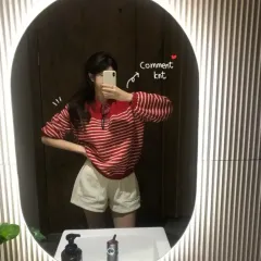 (取引完了) ably コメント ストライプ ラウンドニット バーガンディニット